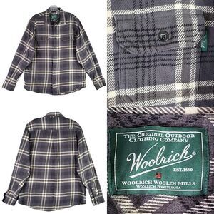 Woolrich Shirt Flannel Plaid Mens Size Medium Long Sleeve Button Down Gray